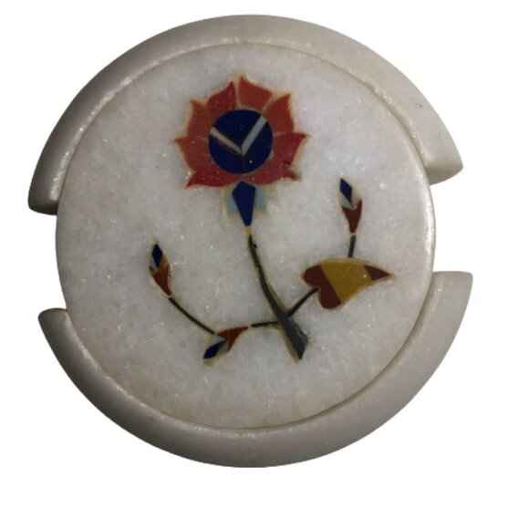 🎄 Natural Marble Mug Glass Coaster Set of 6 Floral Inlay Art #82-3 - Picture 1 of 4